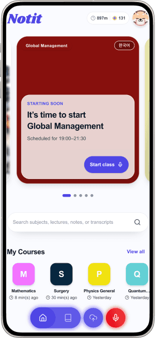 Notit Learning Companion home screen for starting or importing a class